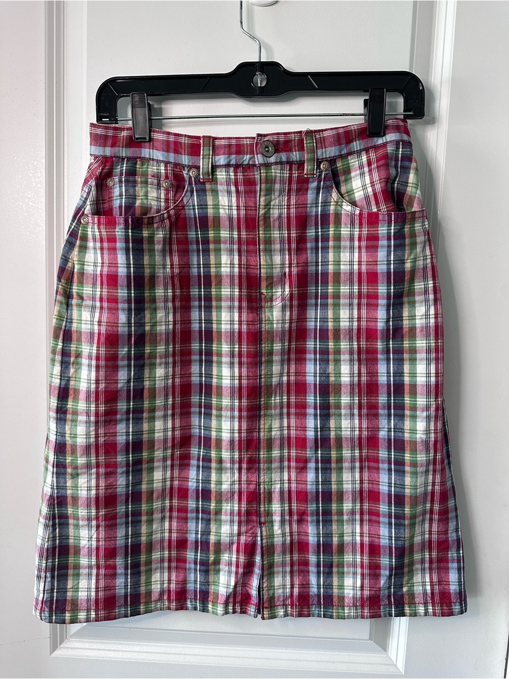 Eddie Bauer Plaid Cotton A-Line Skirt in Red Multi